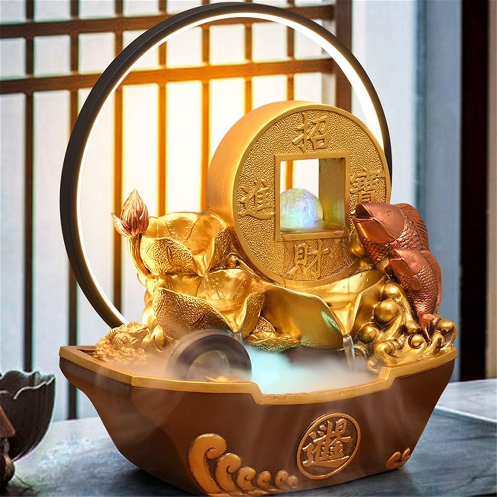 Feng Shui Fontana di meditazione con ornamenti d'acqua lusso e luce, paesaggio acquatico circolare ruota Feng Shui Interno(Piccolo)