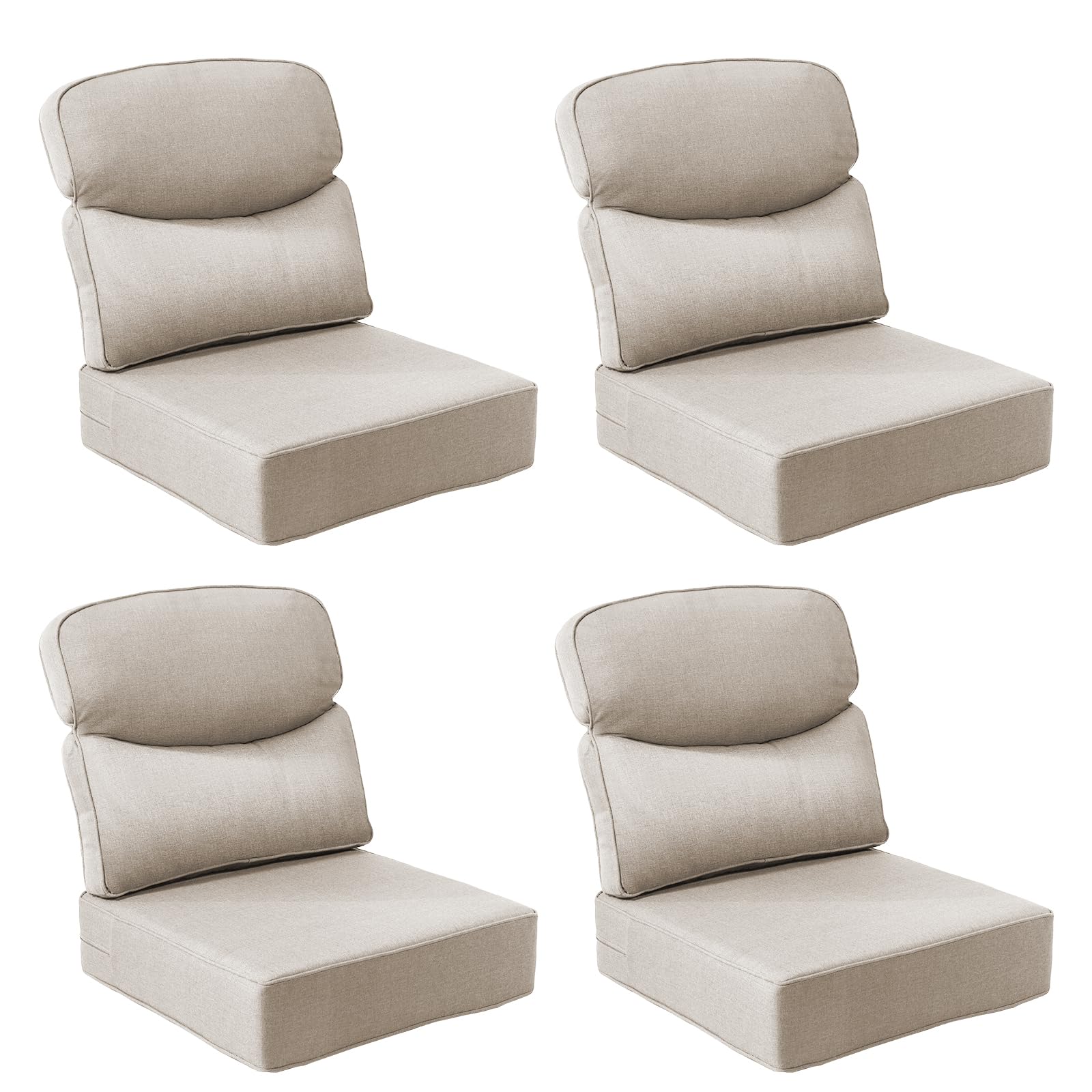 Outdoor Cushion Set for Patio Furniture, UV Resistant, Water Resistant - 6 Inch Thick Dual Layer Back Support Cushions– 24x24 Inch Patio Seat Covers for Chair/Sofa/Couch | Beige | 4-Pack |