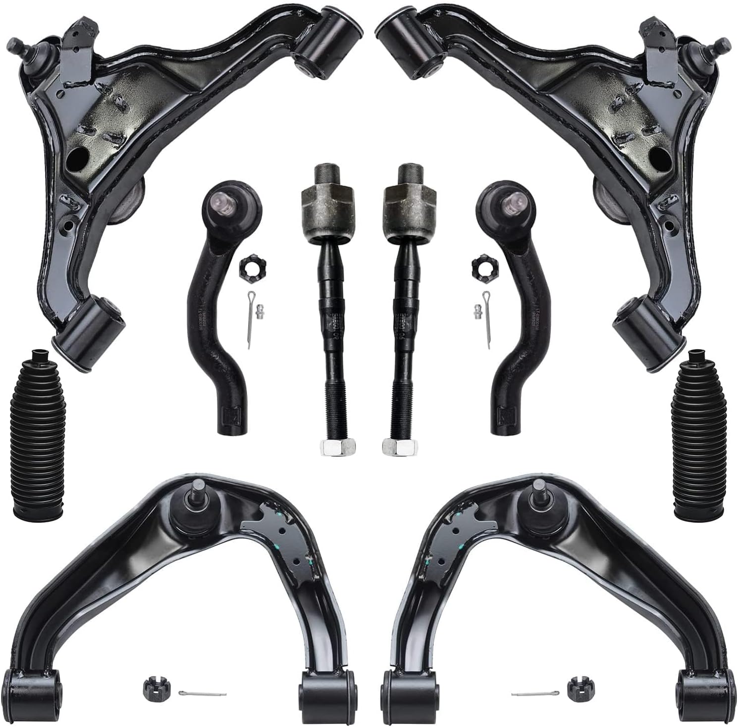 Detroit Axle -Front End 10pc Suspension Kit for 2005-2012 Nissan Frontier Xterra Pathfinder 4 Upper Lower Control Arms w/Ball Joints Assembly 4 Inner Outer Tie Rods 2 Boots Replacement