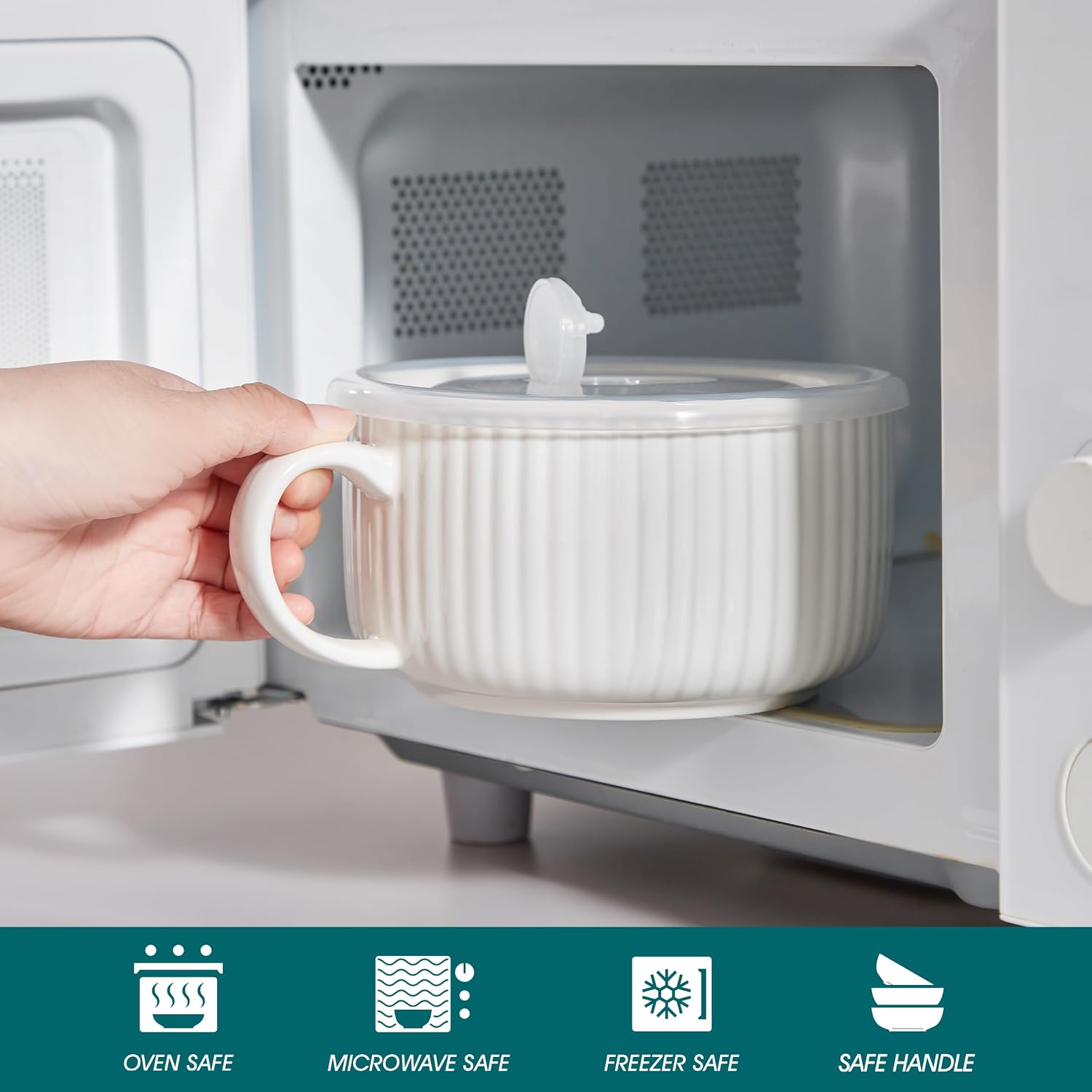 vancasso 38oz Soup Mug with Lid and Handle Steam Vent Bowl White 1 Pack
