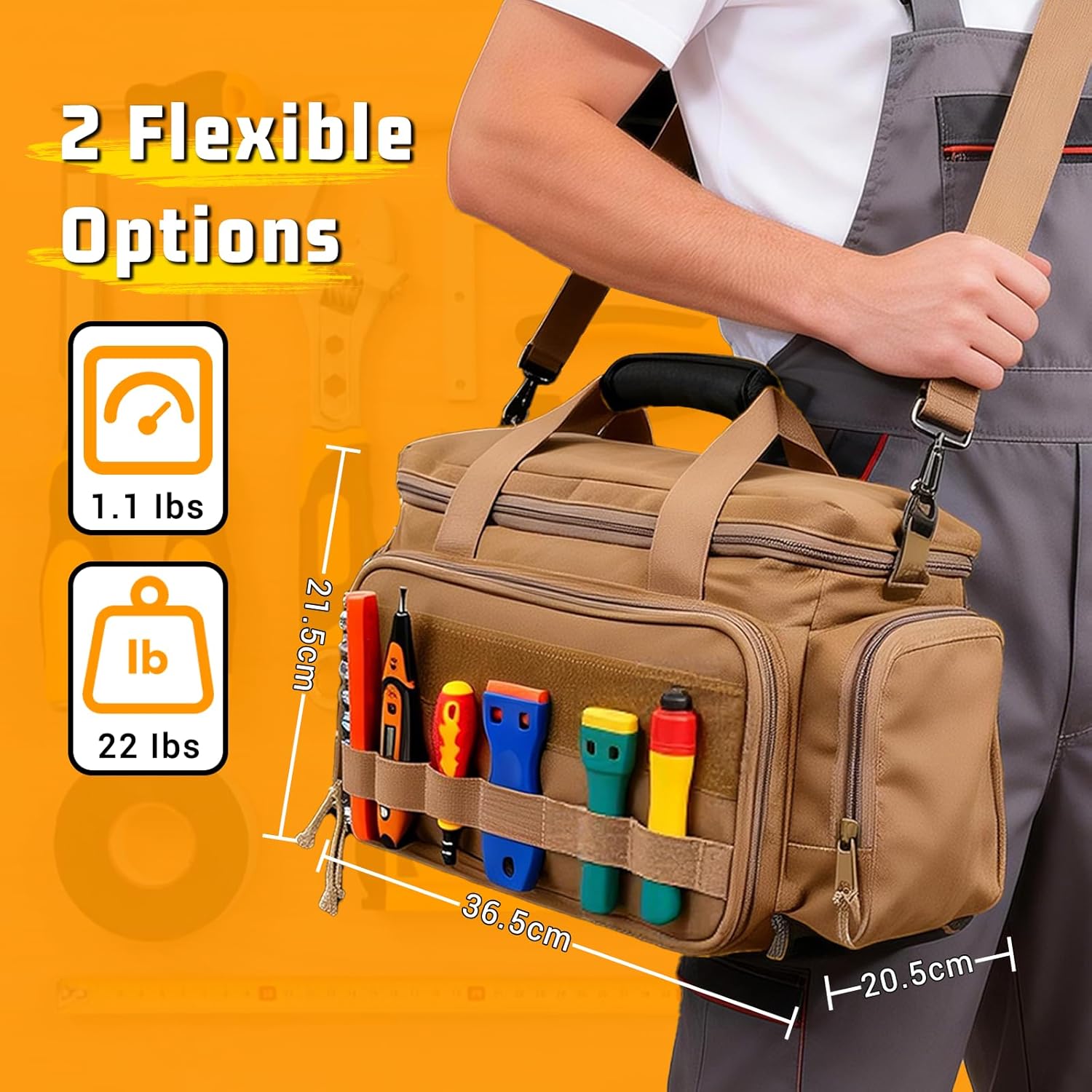 14-Inch Heavy Duty Tool Bags for Men, Tactical Tool Bag With Anti-Friction Bottom, Hand Tool Storage Bag, Work Tote Bag and 16+ Multi-Pockets, Ideal Gift For Mechanics, Electricians, Carpenters