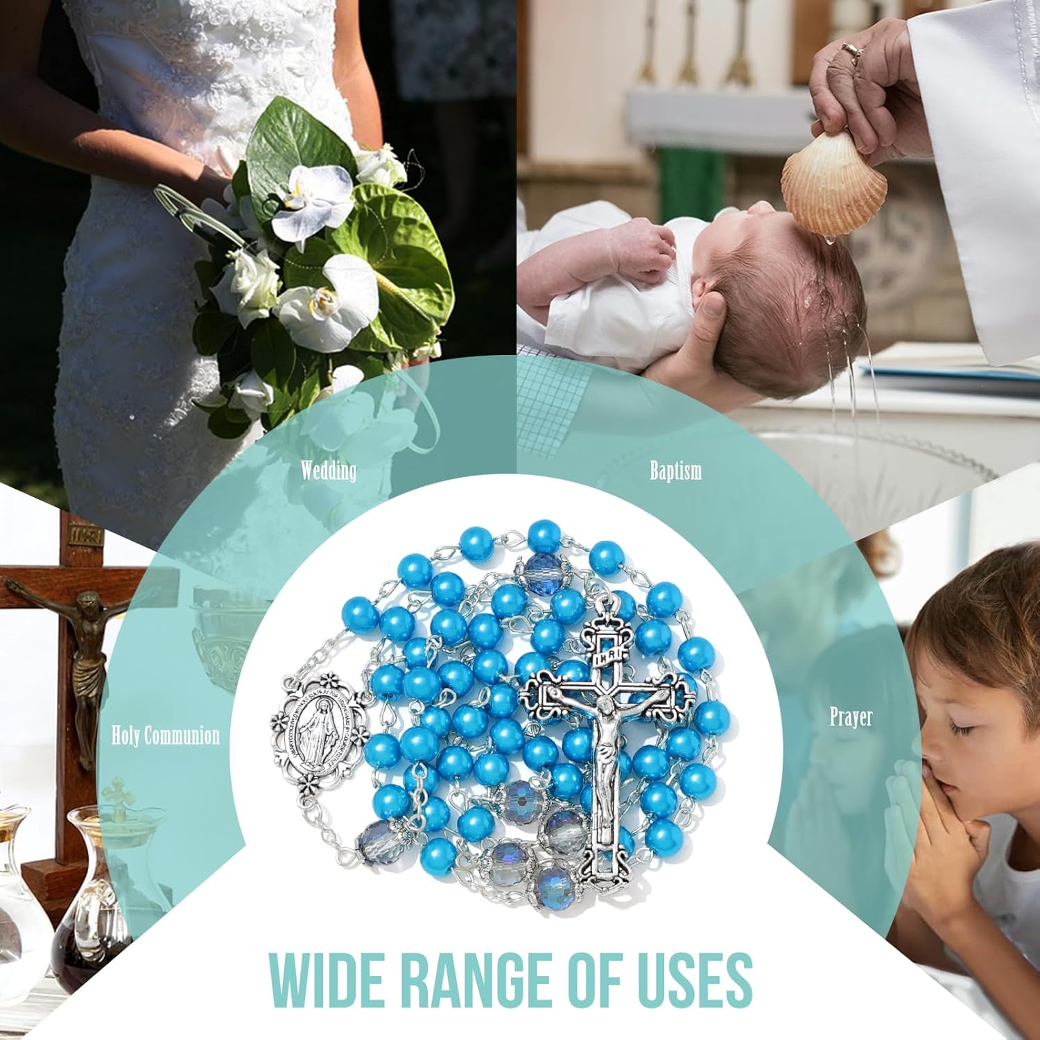 KOMI 6 MM Pearl Rosary Beads With Crucifix, Catholic Necklace for Women With Velvet Bag or Rosary Box - Image 7