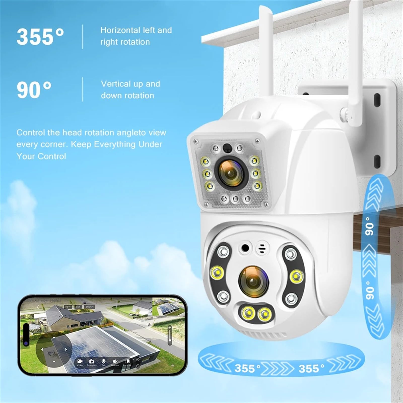Caméra de sécurité, Caméra IP PTZ 4MP 5X, Double Objectif, détection Humaine, de Mouvement, vidéosurveillance, Vision Nocturne, Surveillance extérieure(4MP add 64G)
