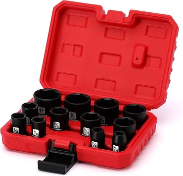 MIXPOWER 12 Pieces 3/8-Inch Drive Shallow Impact Socket Set, 5/16 to 1 inch, CR-V, SAE, 6 Point, Shallow, 12 Pieces 3/8 Dr. Socket