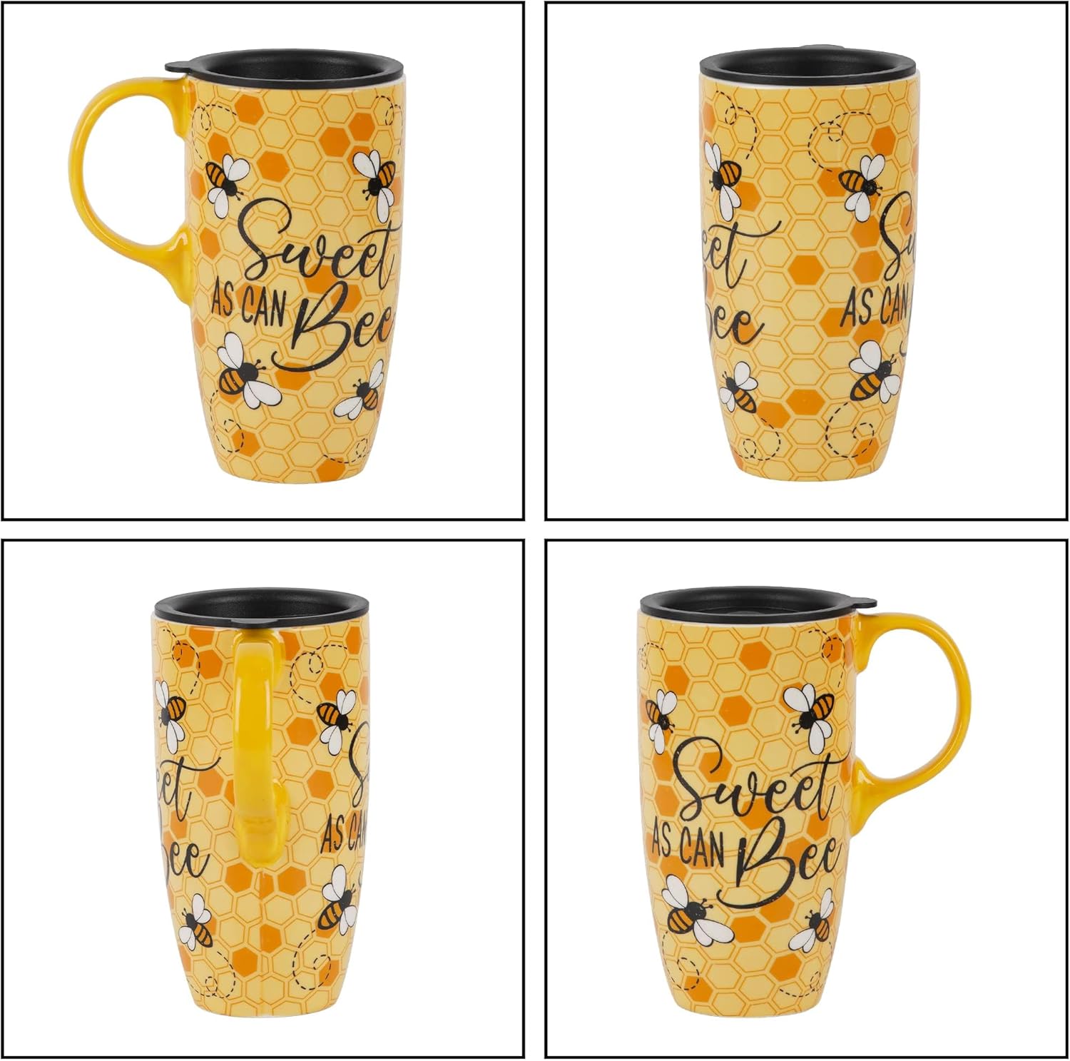 Topadorn 17oz Ceramic Travel Coffee Mug with Sealed Lid Tea Cup with Color Box, Microwave & Dishwasher Safe, Unique Mug for Latte & Hot Chocolate, Holiday Office Gift Her Him, Sweet as Can Bee - Image 9