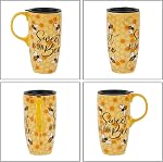 Ceramic Mug Porcelain Coffee Mug Tall Coffee Cup with Lid, Handle and Gift Box Latte Mug, 17oz. Bee