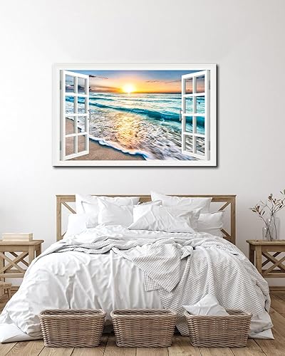 Miniatura 5 de DUNHUANG ART Arte de Lienzo para Pared para Decoración de Dormitorio - Imágenes de Playa Puesta de Sol Océano Naturaleza - Obra de Arte Giclée de