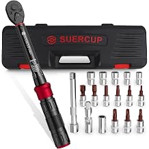 SUERCUP 1/4-Inch Drive Click Torque Wrench, 18 PCS Bike Torque Wrench Set Double Scale 3-25Nm/26.6-221.3in.lb, Dual-Direction Adjustable 72 Tooth Click Torque Wrench, Used for Bicycle Maintenance