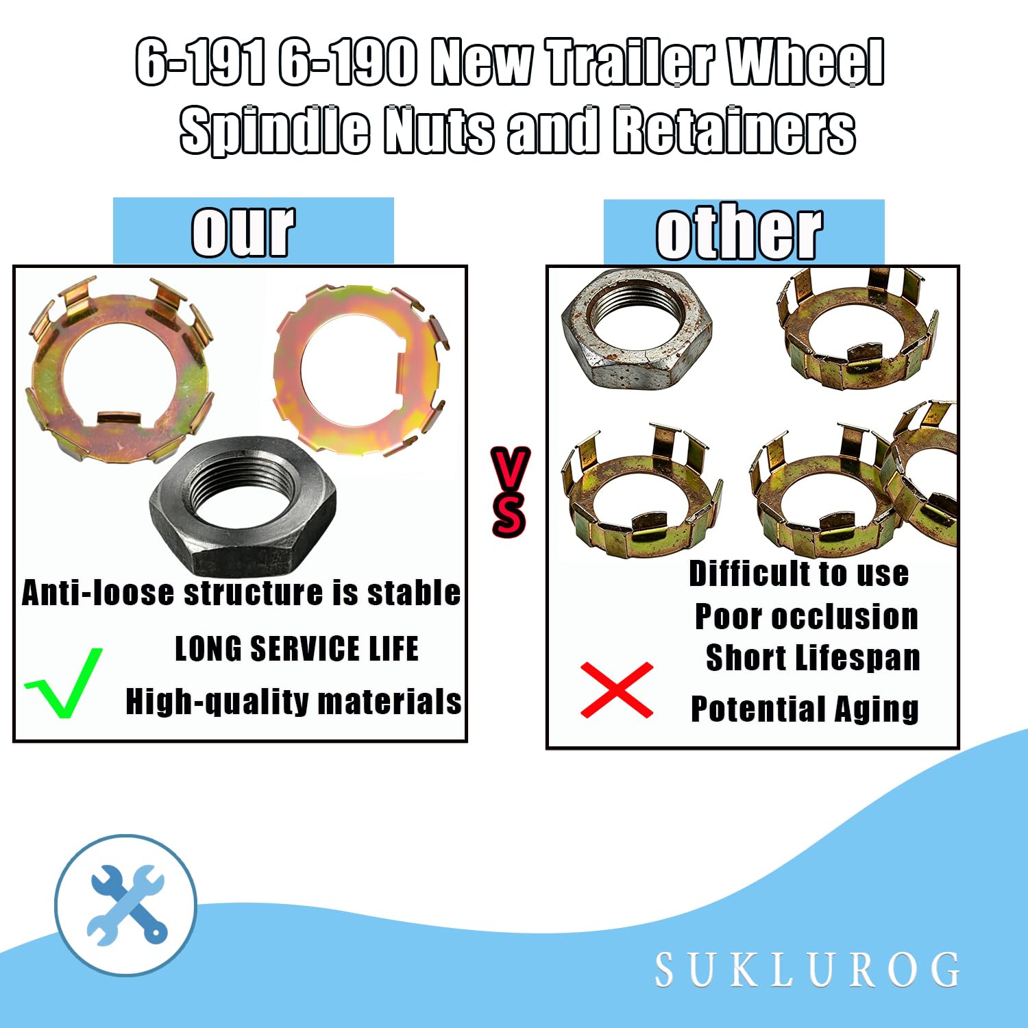 6-191 6-190 New Trailer Wheel Spindle Nuts and Retainers Fit for 2K to 8K Dexter E-Z Lube Axle, 4 Nuts & 4 retainers Kit