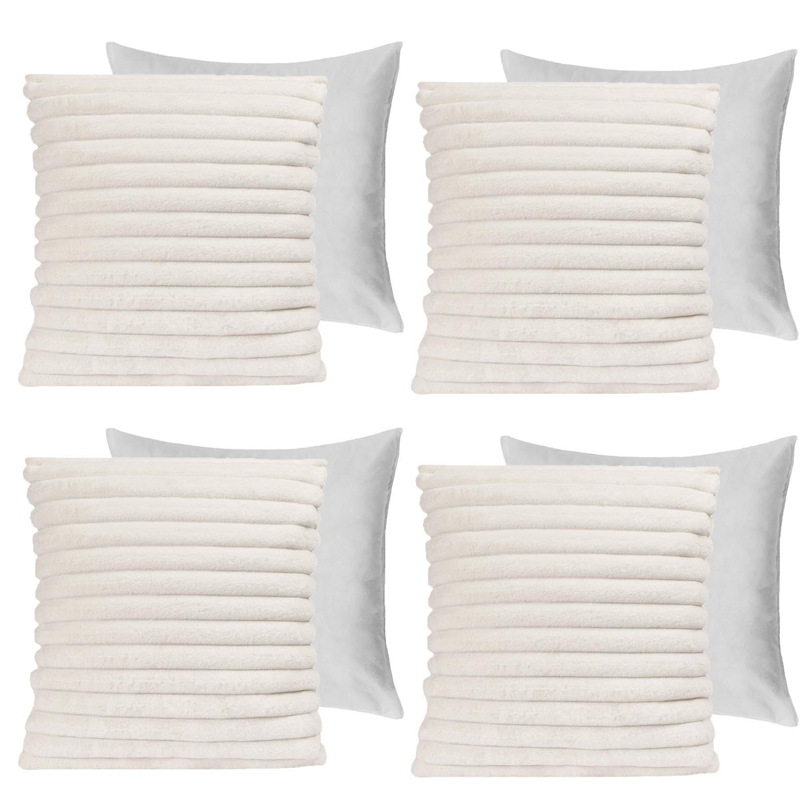 Ohs White Cushions With Covers Included Sets 4, Filled Cushion Pads Sofa Cushions Throw Pillow Ultra Soft Comfy Living Room Scatter Cushions, Faux Fur