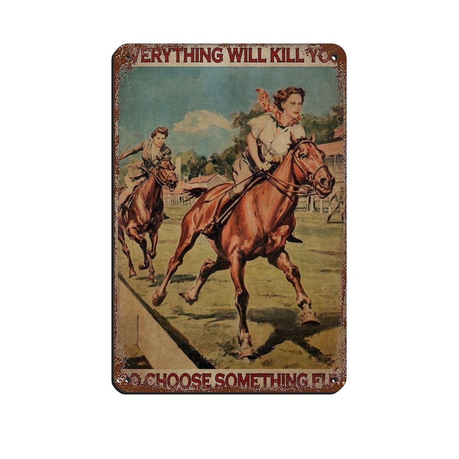 Cowgirls Horse Racing,Girl Horse Poster Tin Sign Vintage Metal Pub Club Cafe Bar Home Wall Art Decoration Poster Retro 8x12inch(20x30cm)