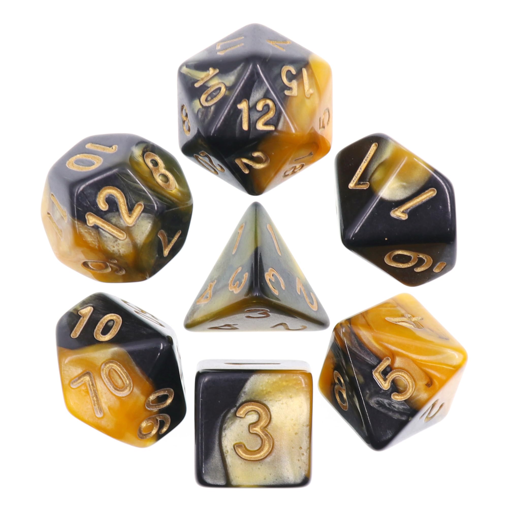 Epic Forge-7 Dices Pack - Black and Yellow blend of colors