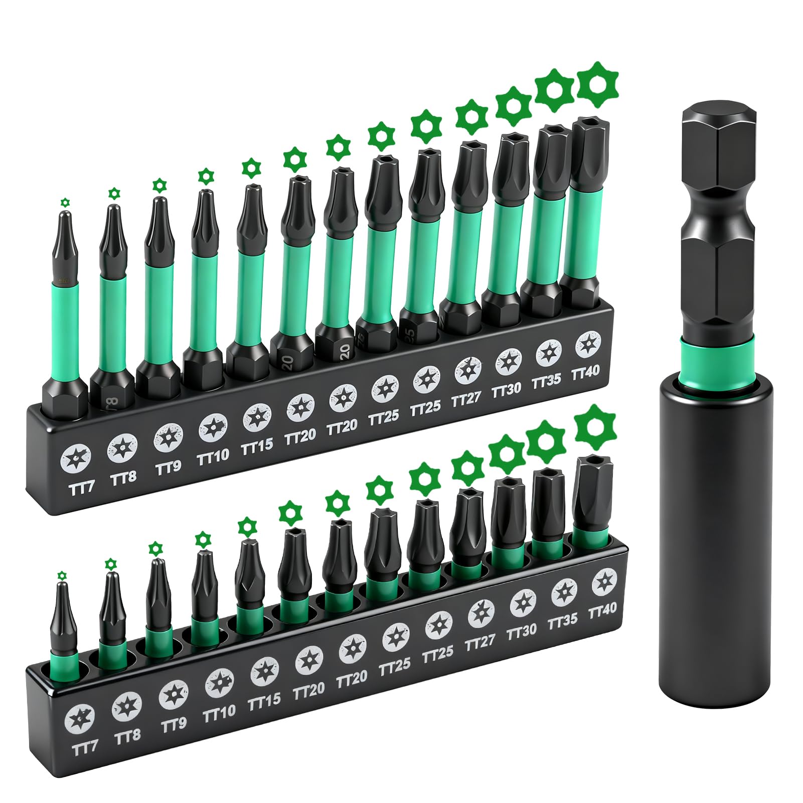 27 Pcs Torx Bit Set 1/4" Hex Shank S2 Steel Security Torx Bits T5-T40