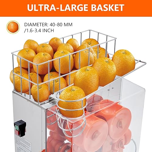Miniatura 3 de Exprimidor comercial, exprimidor de naranja de 110 V 120 W para 22-30 por minuto, máquina eléctrica de jugo de naranja con caja de filtro extraíble,