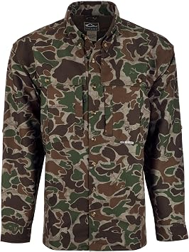 Drake Waterfowl EST Camo Flyweight Wingshooters Long Sleeve Shirt Old School Green - XL