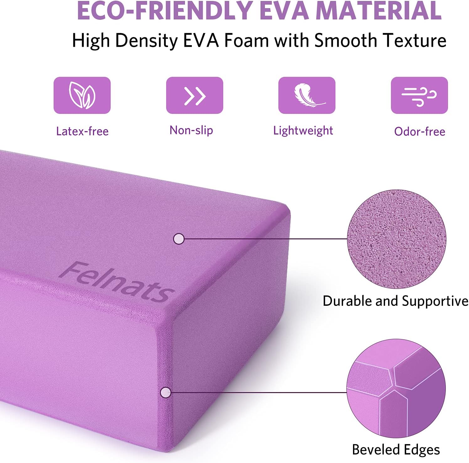 Felnats Fitness Yoga Block (Pack of 2) with Yoga Strap Set, High Density Non-Slip EVA Foam for Pilates Meditation (Purple) : Sports & Outdoors