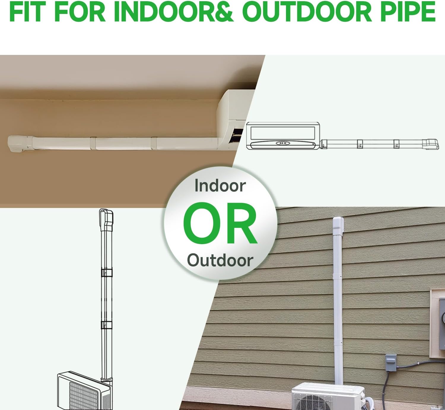 4 Inch Mini Split Line Set Cover 11 Ft, PVC & PP Line Cover Set Universal for Mini Split AC & Central AC, Line Set Cover for Heat Pump System