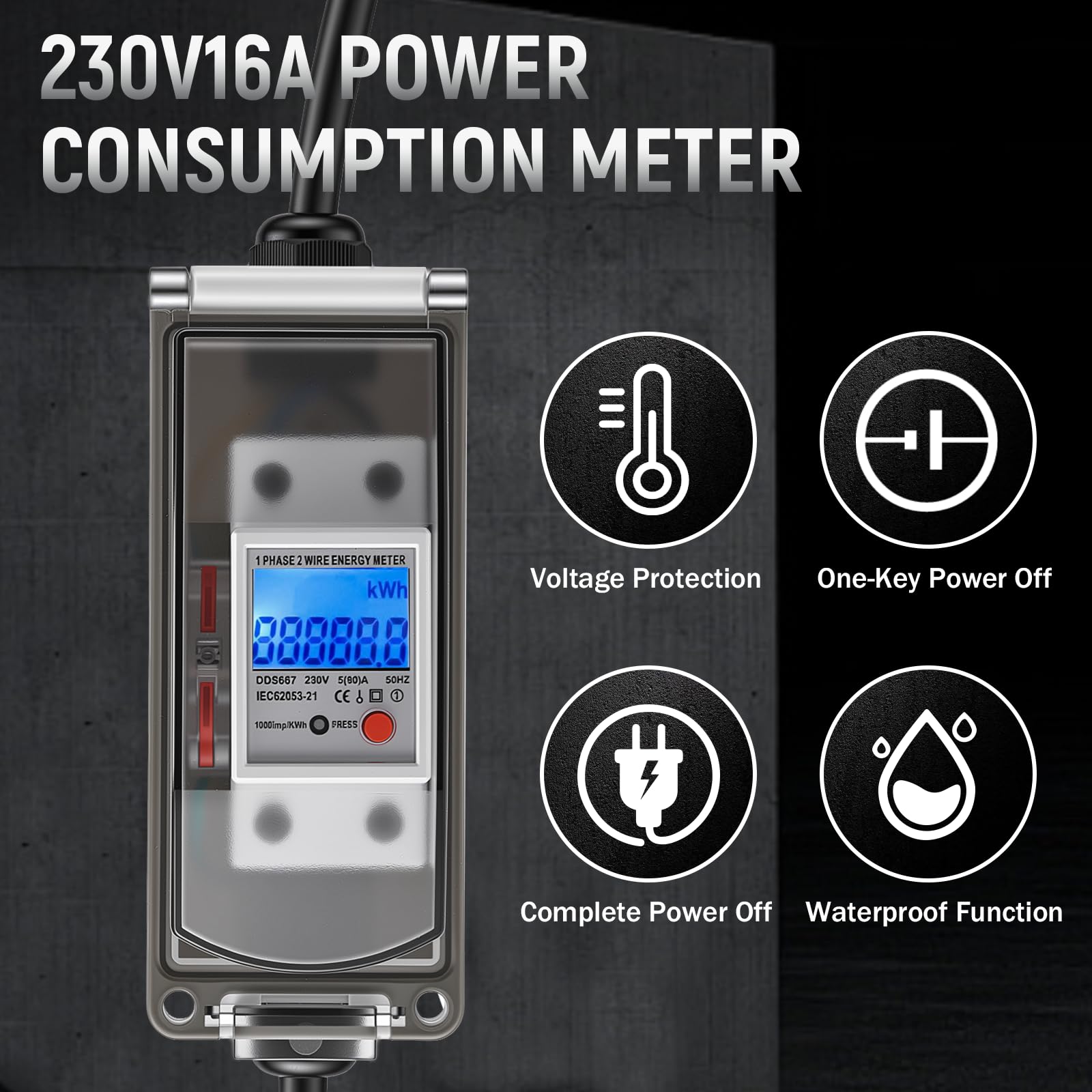 Mobiler Digitaler Stromzähler 16A 230V,Mobile Meter Intelligenter