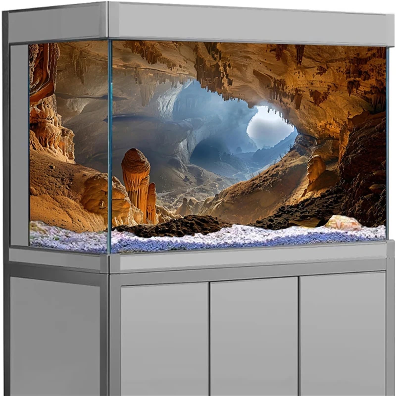 Decoración de pecera con Efecto 3D | Fondo de pantalla de impresión HD de paisaje de cueva, telón de fondo de pecera, accesorios de acuario de PVC(Black,50x100cm)