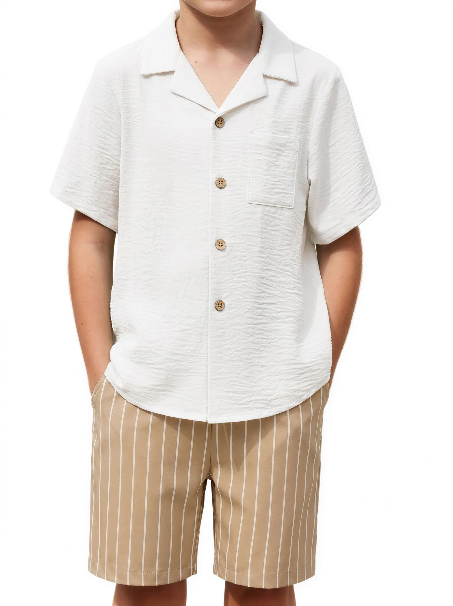 Arshiner Boys 2 Pieces Summer Beach Outfits Short Sleeve Button Down Shirts and Shorts Vacation Texture Sets for Kids