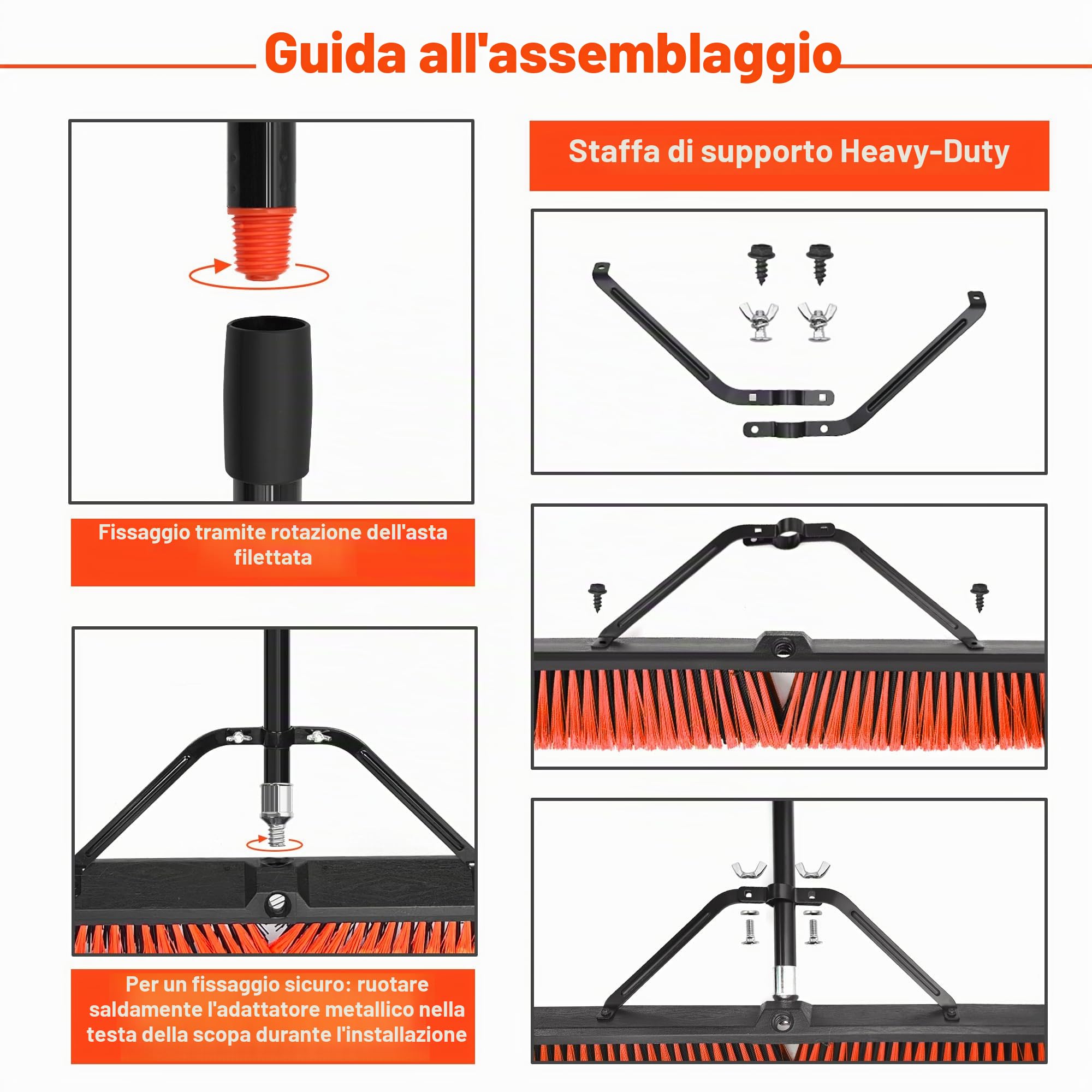 JEHONN 60 cm Scopa da Esterno Resistente con Manico Lungo 160 cm, Spazzolone per Pavimenti Esterni con Setole Rigide per Garage, Magazzino, Giardino, Patio, Terrazza, Cortile, Strada (Rossa)