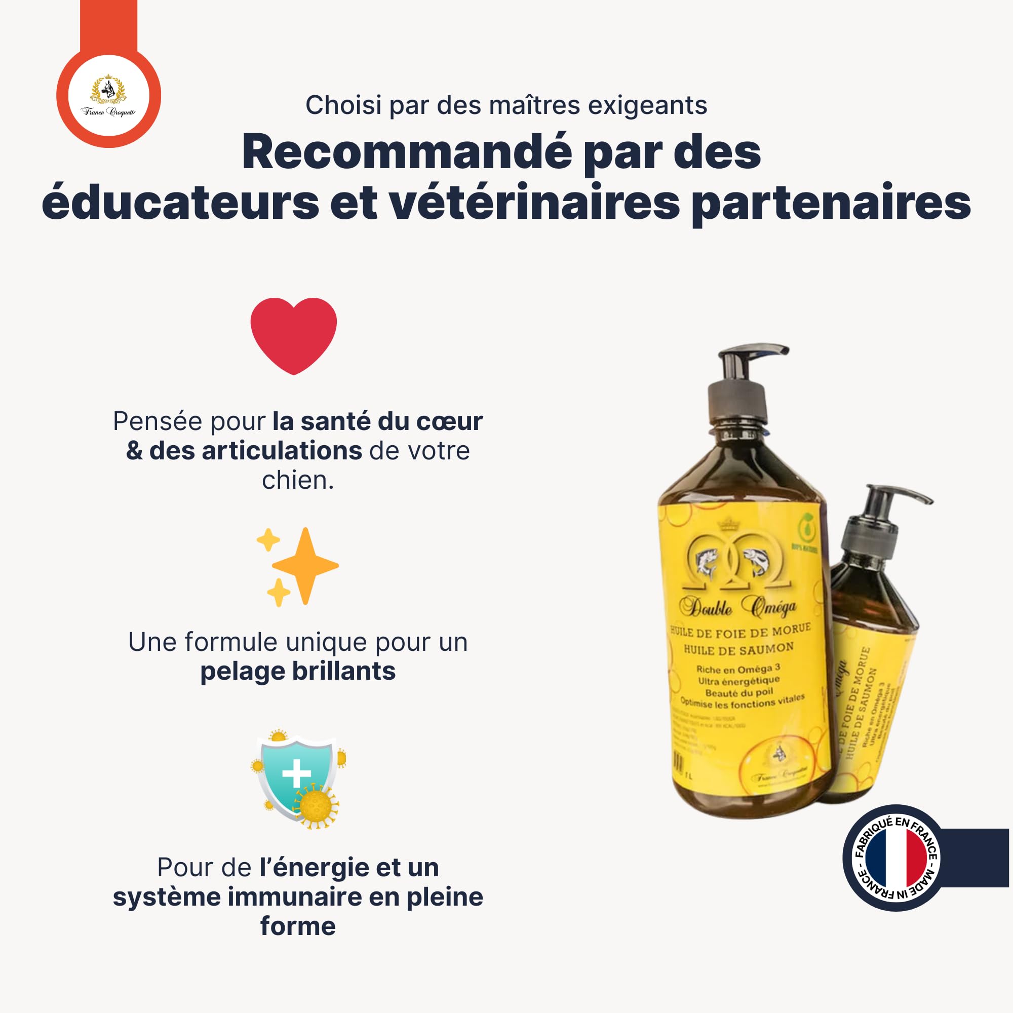 double oméga huile de foie de morue et saumon pour chien – oméga 3 et 6 naturels – vitalité immunité articulations cerveau pelage brillant – complément alimentaire huile 500 ml