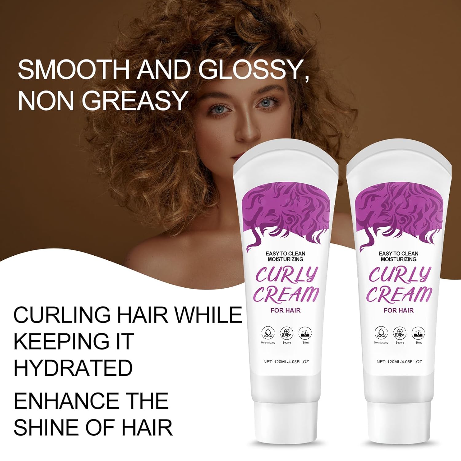Curl Defining Cream,Moisture Natural Shine Curl Styling Cream,Anti-Frizz Bouncy Resilient Enhancer Styling Lotion,Non-Greasy Formula for All Curly Hair Types - Image 7