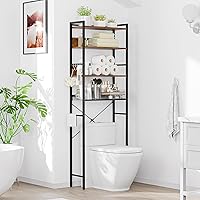 Vista 9 de SUPER DEAL Estante de almacenamiento sobre el inodoro, organizador de baño de 3 niveles, estante de madera, color marrón rústico