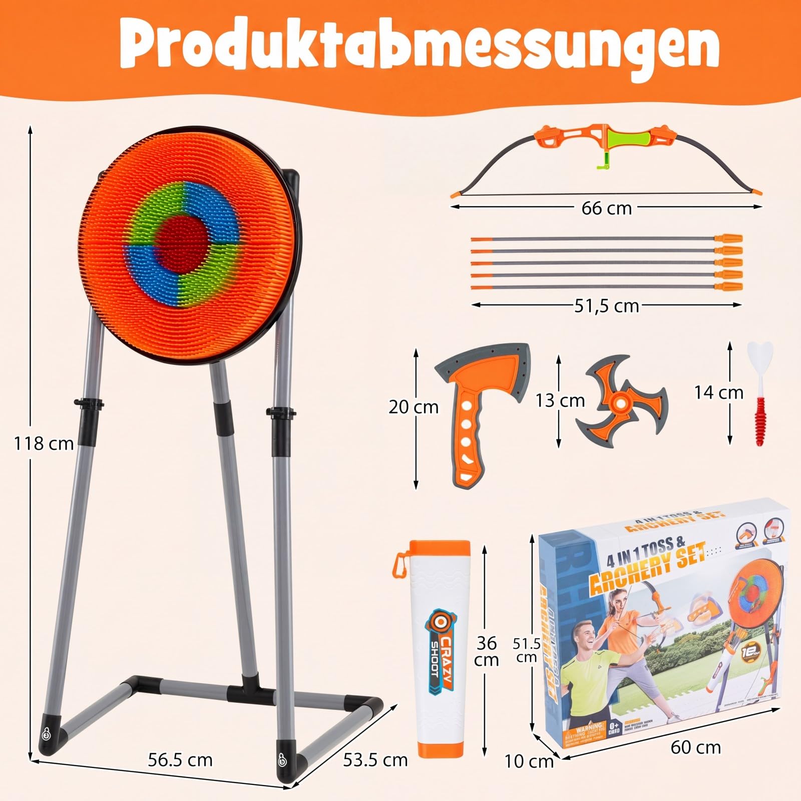 COSTWAY Axt Wurfspiel Set, 4 in 1 Wurfäxte Spiel | Mit Bogen, Zielscheibe, 6 Pfeilen, 4 Äxten, 4 sternförmigen Dartpfeilen, 4 Dartpfeilen, für Kinder & Erwachsene