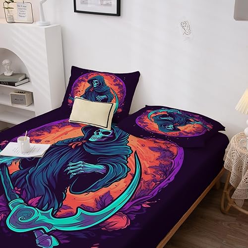 Miniatura 93 de Sábanas de murciélago tamaño individual – Juego de sábanas de Halloween para niños y niñas, juego de sábanas en blanco y negro, microfibra suave