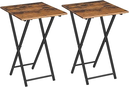 Miniatura 28 de HOOBRO Mesa plegable para TV, bandeja de TV de madera, mesa auxiliar portátil para sofá, mesa auxiliar industrial para aperitivos para espacios café