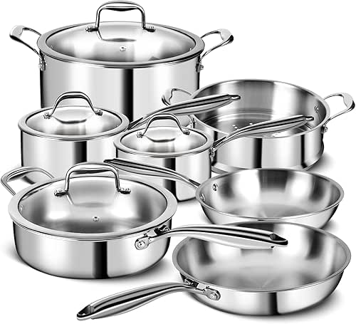 3 Ply Stainless Steel 11-Piece Cookware Set with Lids, Pots