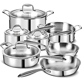 Tramontina 10 piece Tri-Ply Clad Stainless Steel Cookware Set with Glass Lids, Pots and Pans Kitchen Set, Induction-Ready, Dishwasher-Safe, NSF-Certified, Made in Brazil
