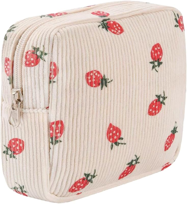 Necessaire pequena MZLUWM de algodão cotelê com zíper, estampa de morango, 1 unidade