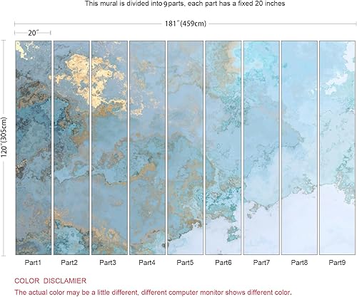 Miniatura 5 de MFWFM Papel pintado abstracto Azul Oro Textura de Mármol Mural de Pared Papel pintado (No pelar y pegar)