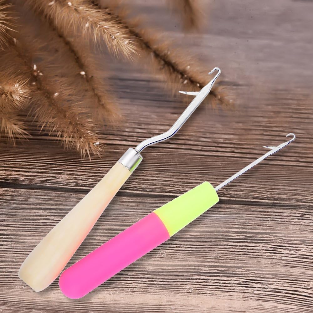 eBoot Wooden Bent Latch Hook Tool and Plastic Latch Hook Crochet Needle, Set of 2