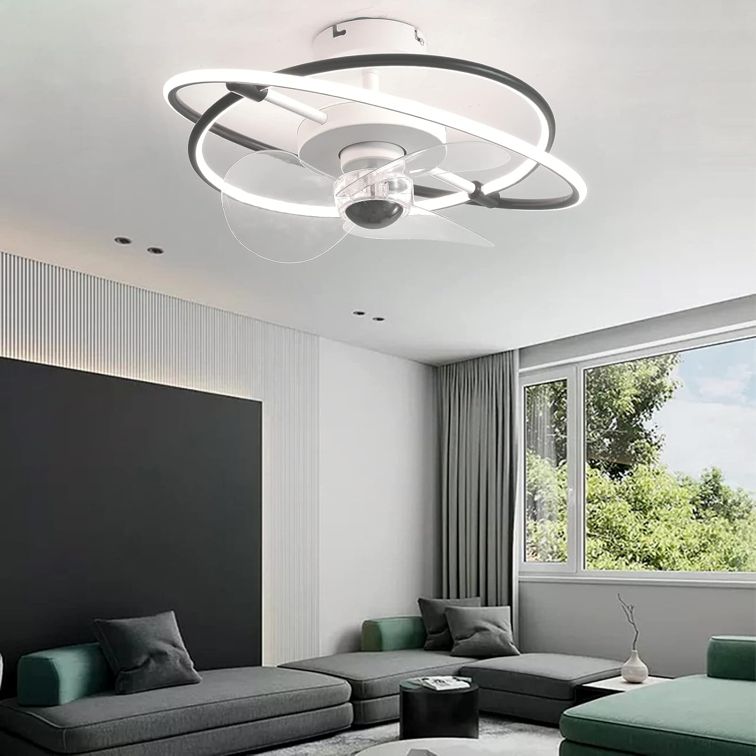 YUEGOO Ceiling Fans with Lamps,Led Ceiling Fan with Light and Remote Control Quiet 6 Speeds Dimmable Bedroom Fan Ceiling Light with Timer Modern Living Room Ceiling Fan Light