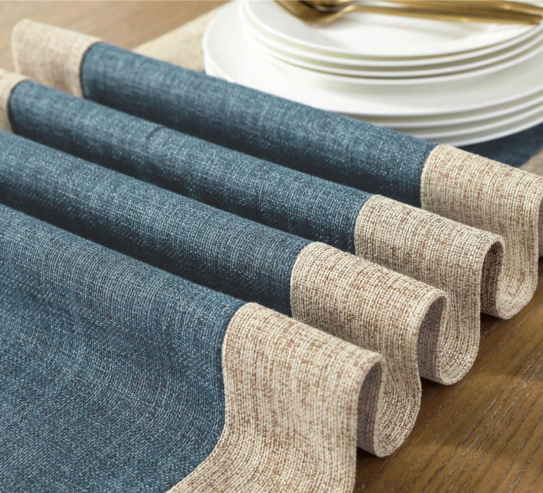 Rustic Table Runner with Fringe - Natural Farmhouse Dinner Table Decorations - 15 x 108 Inches Long Blue