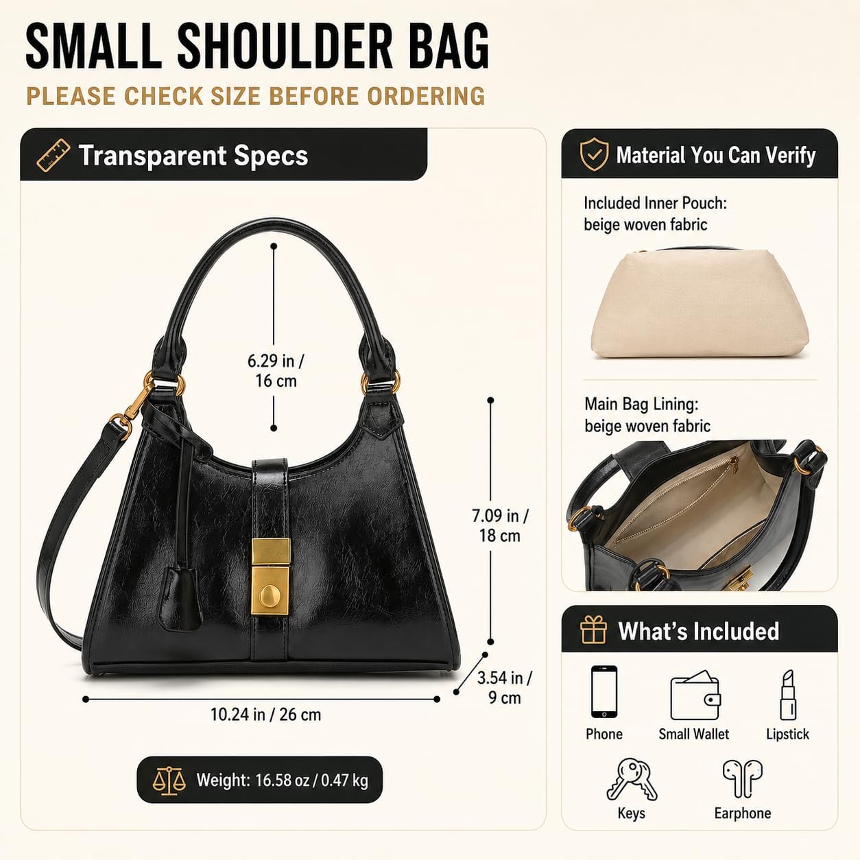 Y2K Hobo Bag for Women, Vintage Vegan Leather Crescent Shoulder Purse with Push Lock and Inner Pouch