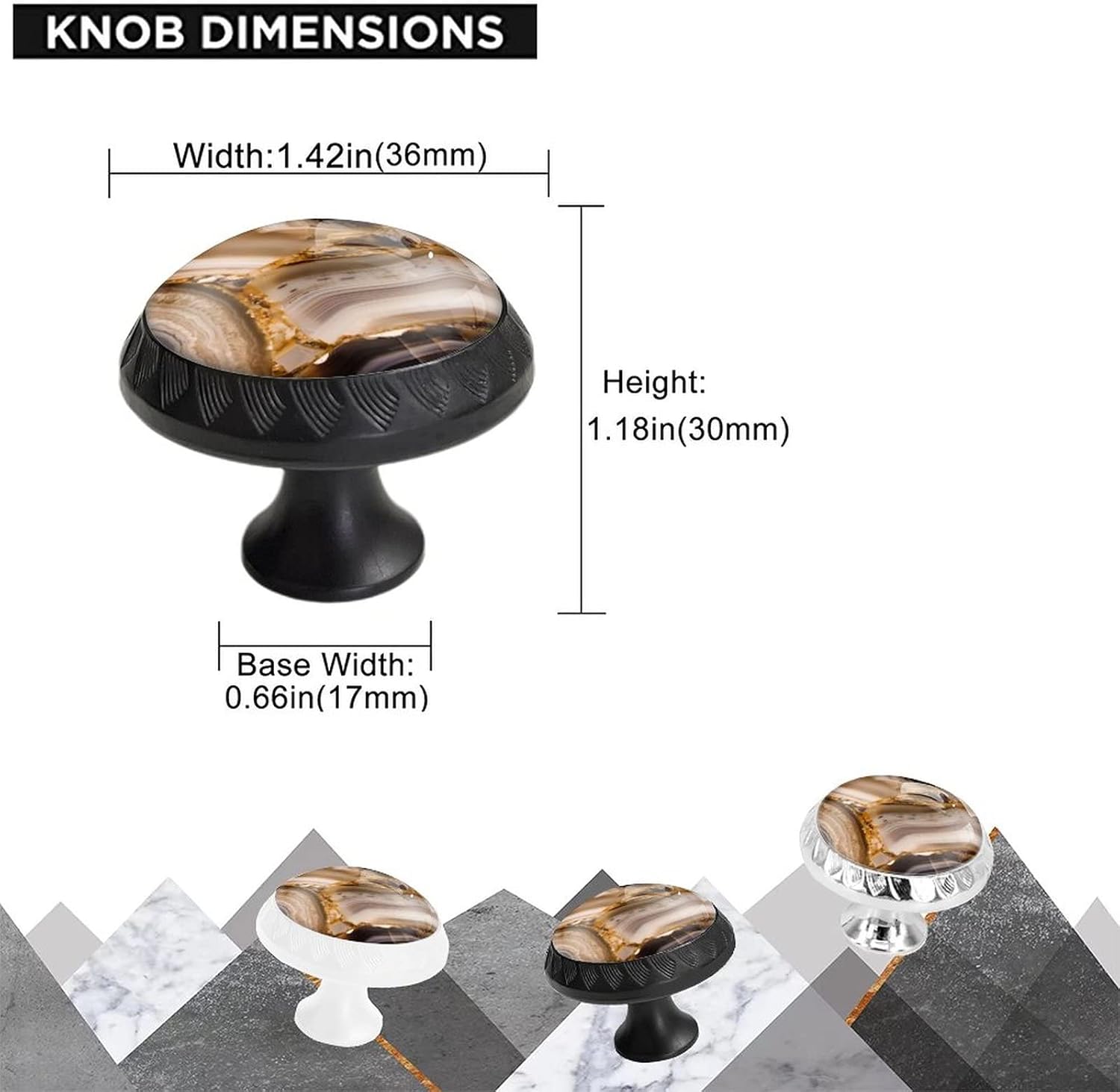 4 Pack Black Drawer Knobs,Golden Brown Agate Cabinet Knobs Crystal Glass Dresser Knobs Drawer Pulls Door Knobs for Kitchen Cabinet Hardware