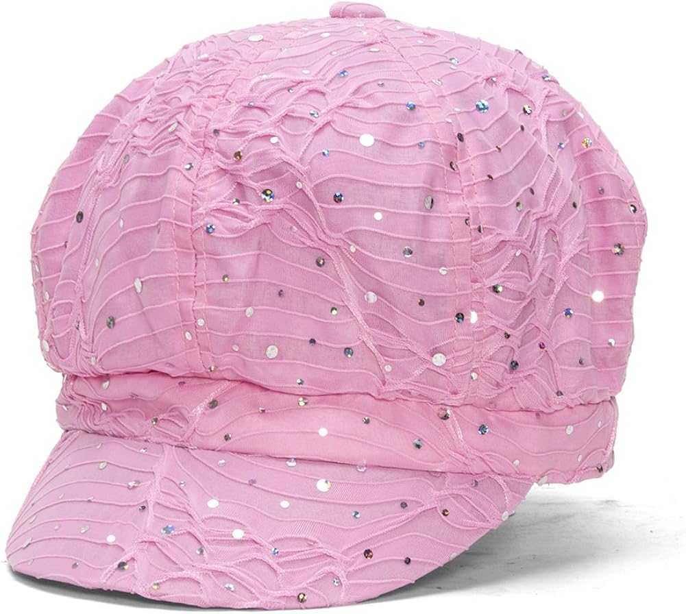 TOP HEADWEAR Women's Glitter Sequin Trim Newsboy Style Relaxed Fit Hat Cap - Pink at  Women’s Clothing store