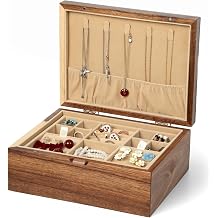 Danfoxer Acacia Wood Jewelry Box Organizers, Wooden Jewellery Organizer with Hinged Lids and Removable Jewelry Tray for Necklace Earring Rings and Bracelet