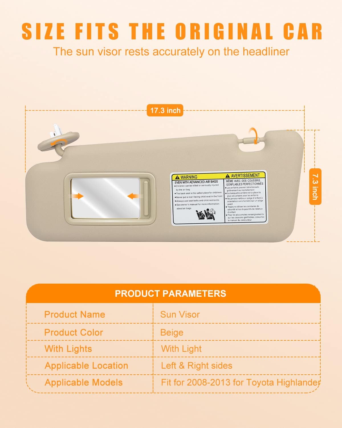 OCPTY Left & Right Sides Beige Sun Visor with Sunroof Fit for 2008 2009 2010 2011 2012 2013 for Toyota for Highlander