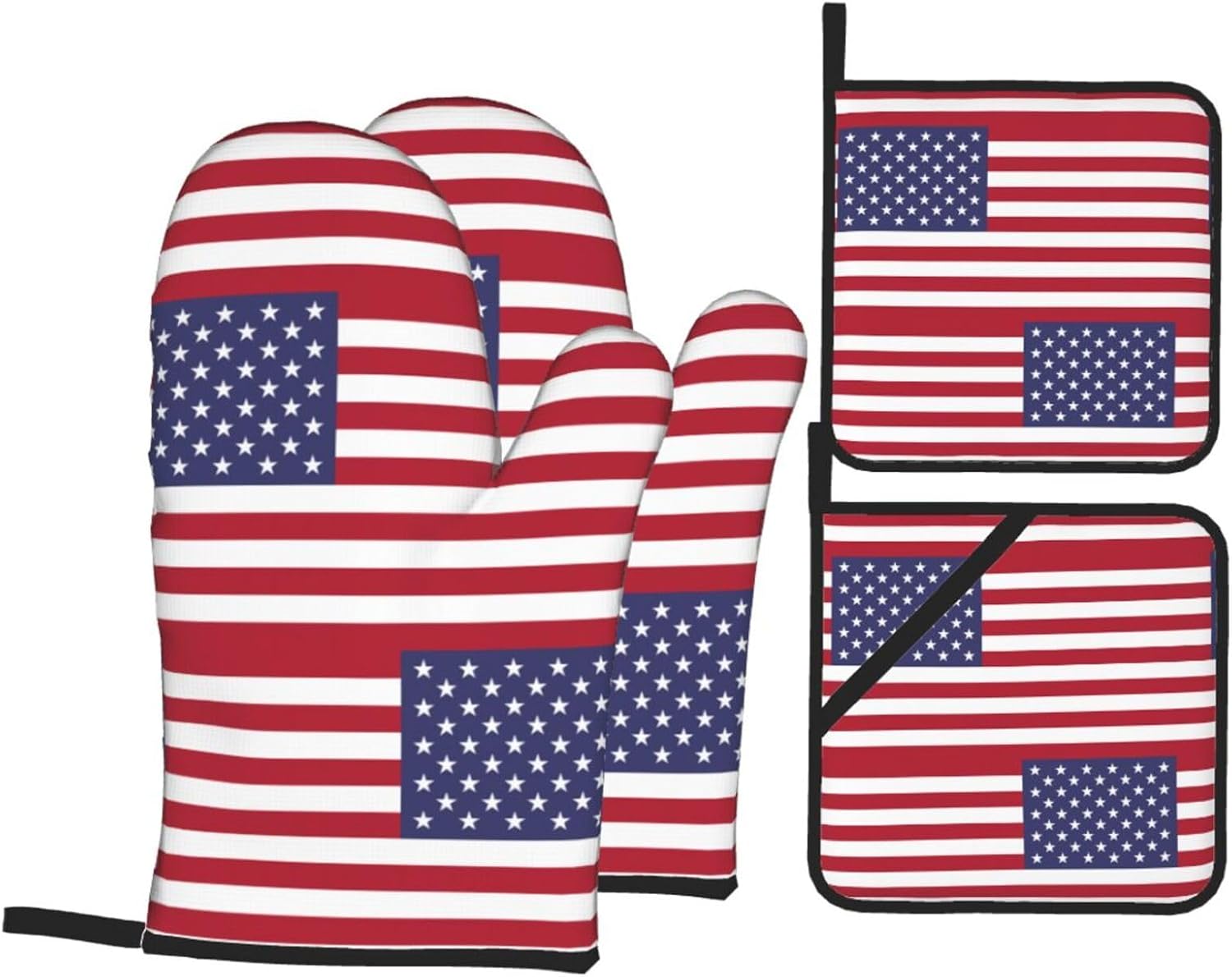 American flag Oven gloves and heat-resistant mat 4-piece set. Suitable for grilling, microwave oven frying, and baking