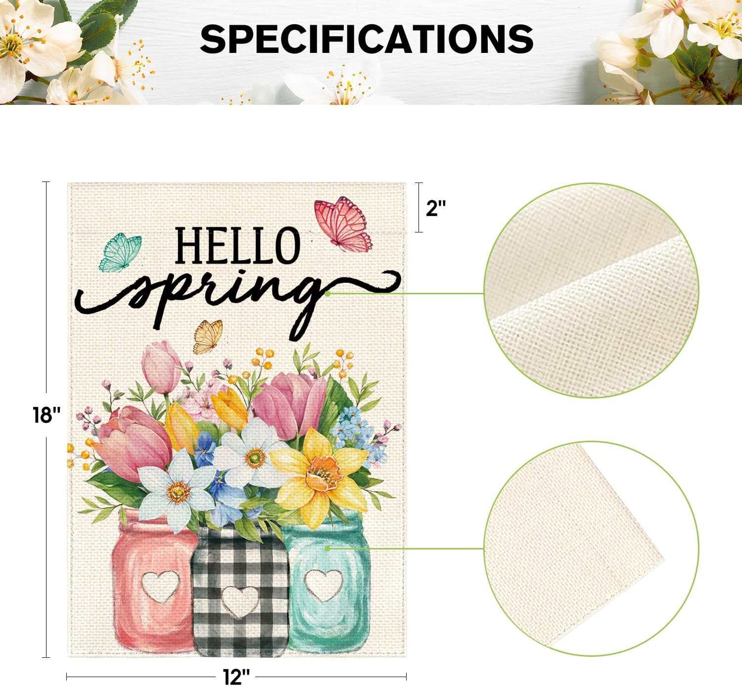 AVOIN colorlife Hello Spring Garden Flag 12x18 Inch Double Sided Outside, Floral Mason Jar Holiday Yard Outdoor Flag - Image 5