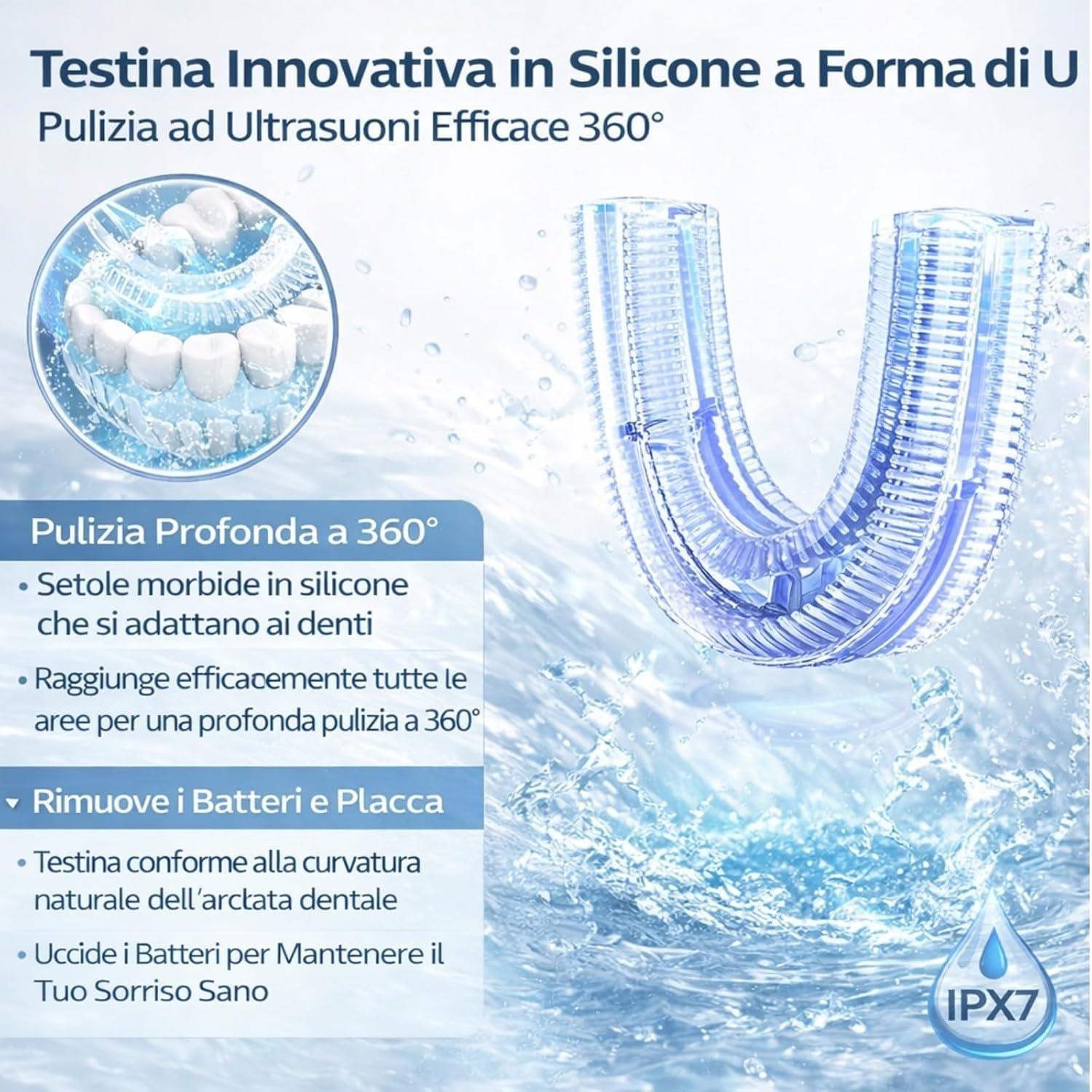 Toothbrush, Spazzolino Sonico 360° Con Pulizia Automatica, Spazzolino Elettrico Sonico Wireless a Ultrasuoni Testina in Silicone Alimentare (blu e rosa （2PCS）)