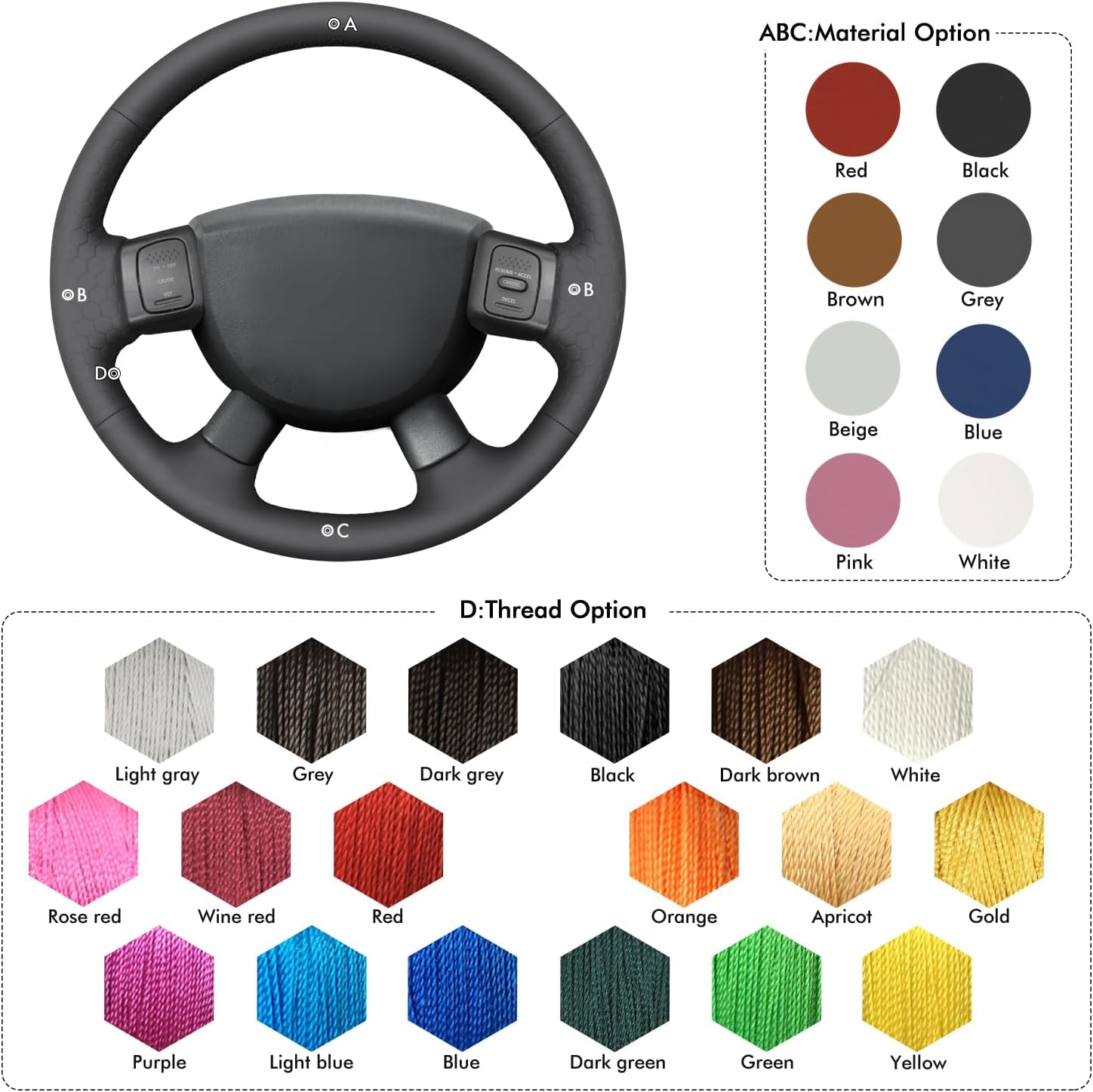 MEWANT Steering Wheel Cover for Dodge Ram 3500 for Dodge Ram 1500 2500 3500 2004-2008 Hand-Stitched Steering Wheel Wrap