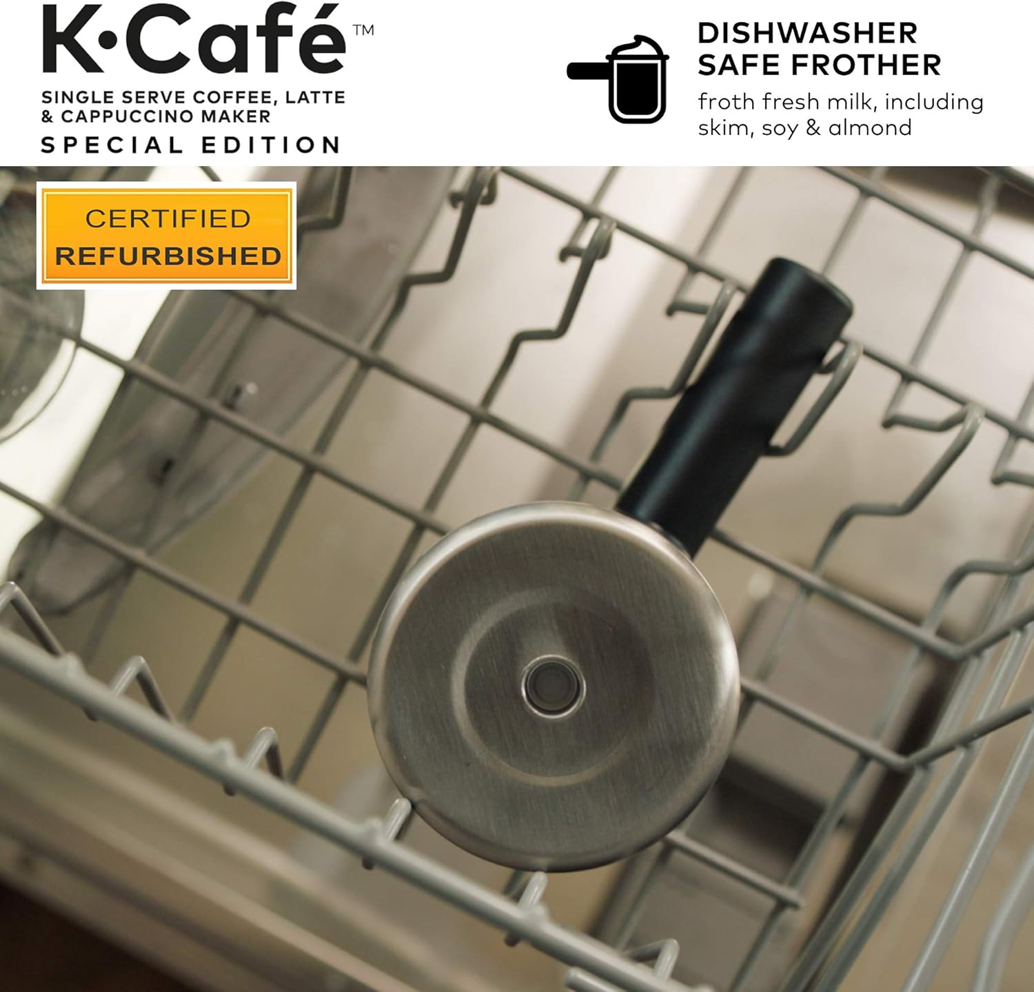 Keurig K-Cafe milk frother cup placed in a dishwasher for cleaning