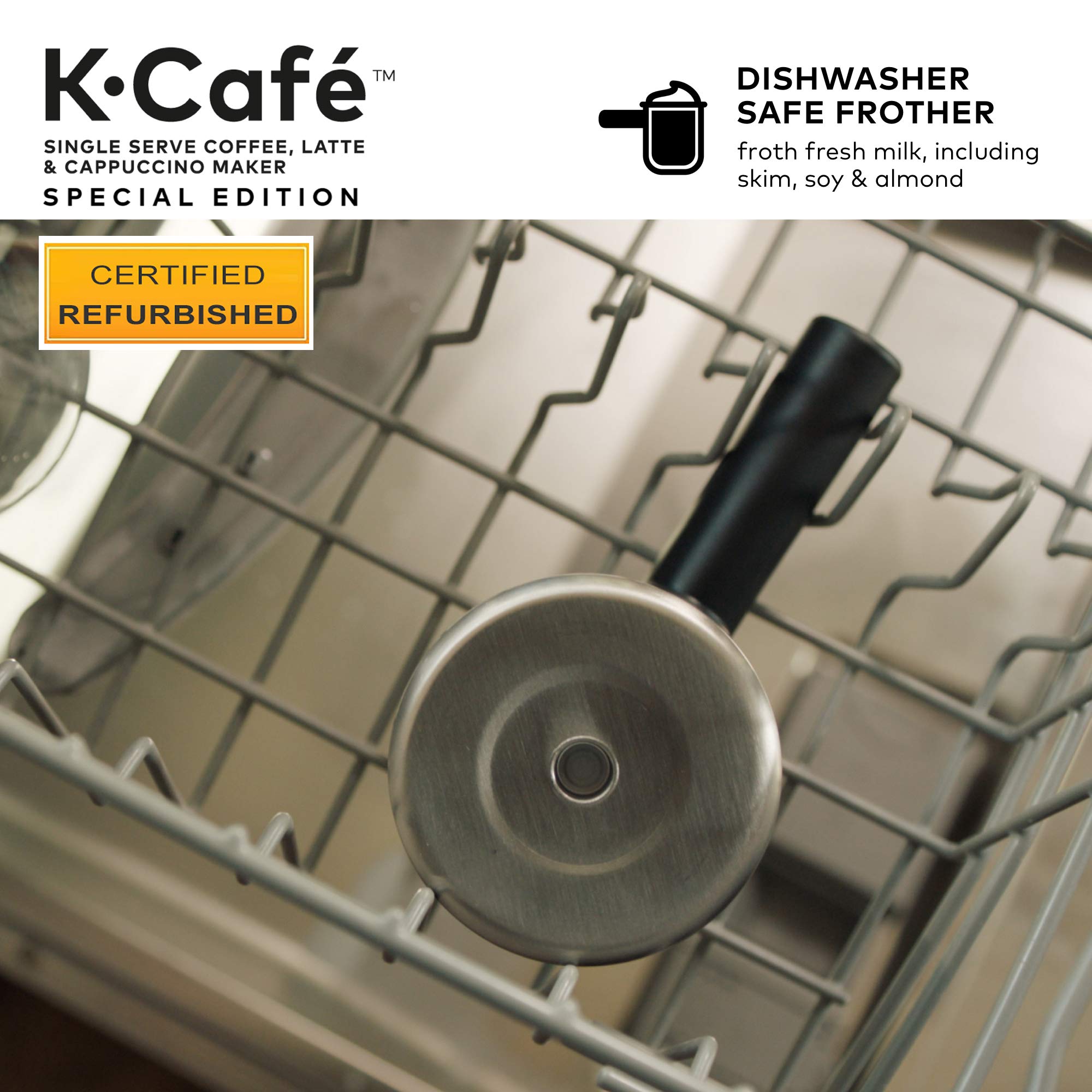 Keurig K-Cafe Special Edition Coffee Maker, Single Serve K-Cup Pod Coffee, Latte and Cappuccino Maker, Comes with Dishwasher Safe Milk Frother, Coffee Shot Capability, Nickel (Renewed)