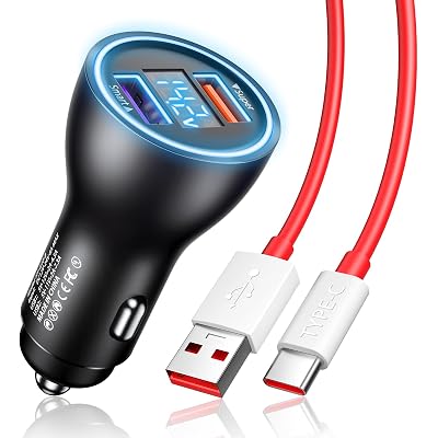 Car Charger for SuperVooc 100W 80W for OnePlus 13 15 13R 12R 12 11 10 Pro, 65W Charger for OnePlus Nord N30 N100 Open Pad 9 Pro 8 7T 6T 6 LED Display Dual USB Car Charge Adapter 3.3FT Fast Cable
